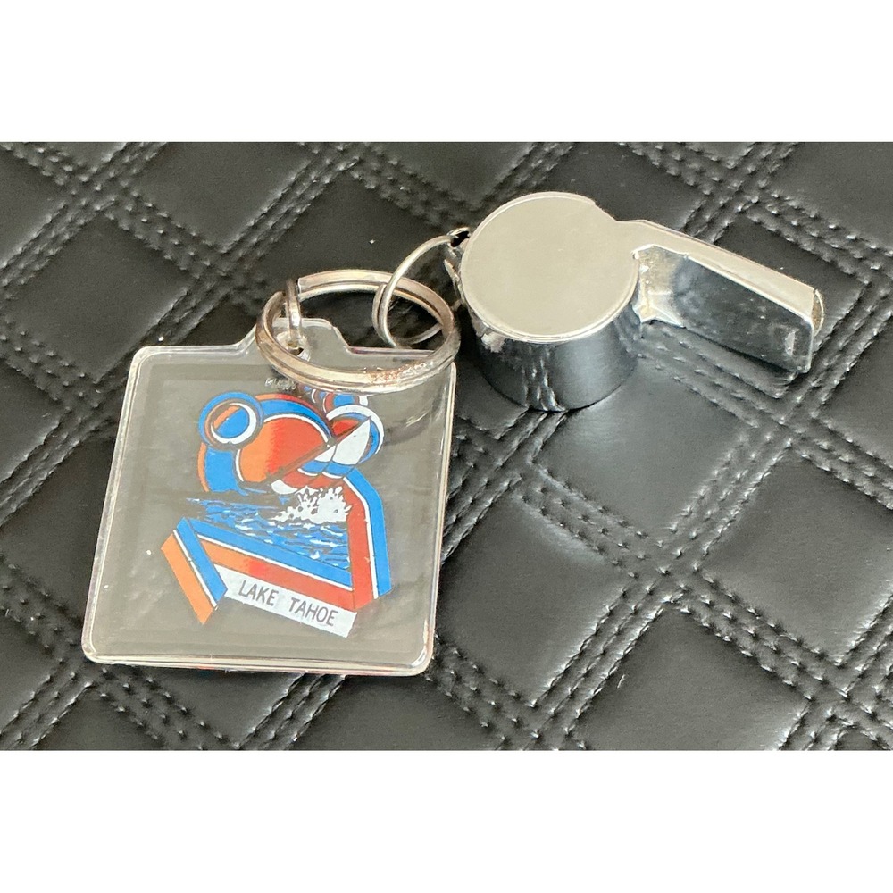 Vintage Lake Tahoe Whistle Keychain Retro Acrylic Souvenir Silver Tone Taiwan - Picture 2 of 4